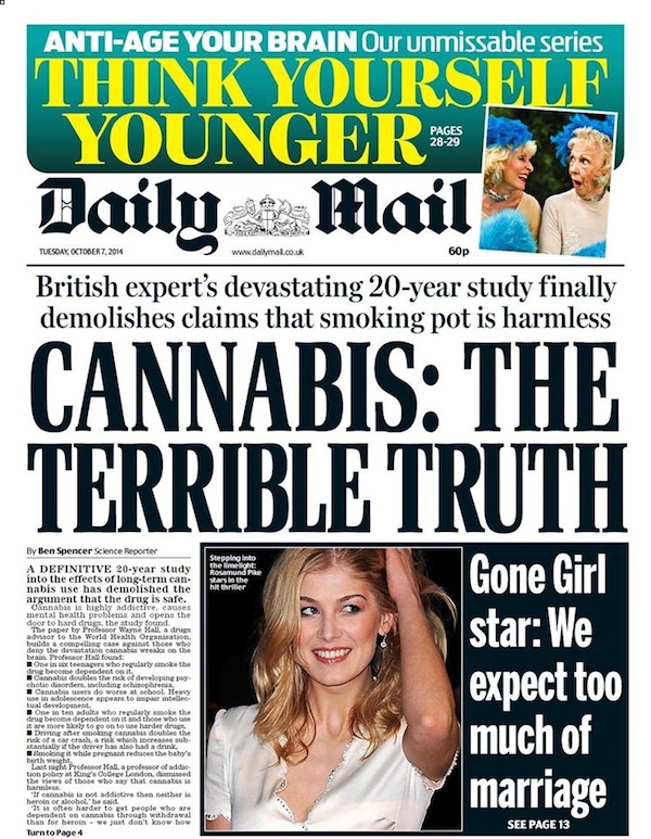De voorpagina van The Daily Mail windt er geen doekjes om (helaas is het niet waar wat er staat, maar een kniesoor die daar op let...)