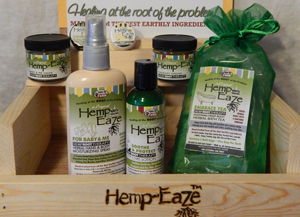 Hemp-EaZe biedt een productassortiment op basis van hennepwortel, waaronder massageolie, bodylotion en badolie (© Hemp-Eaze) 