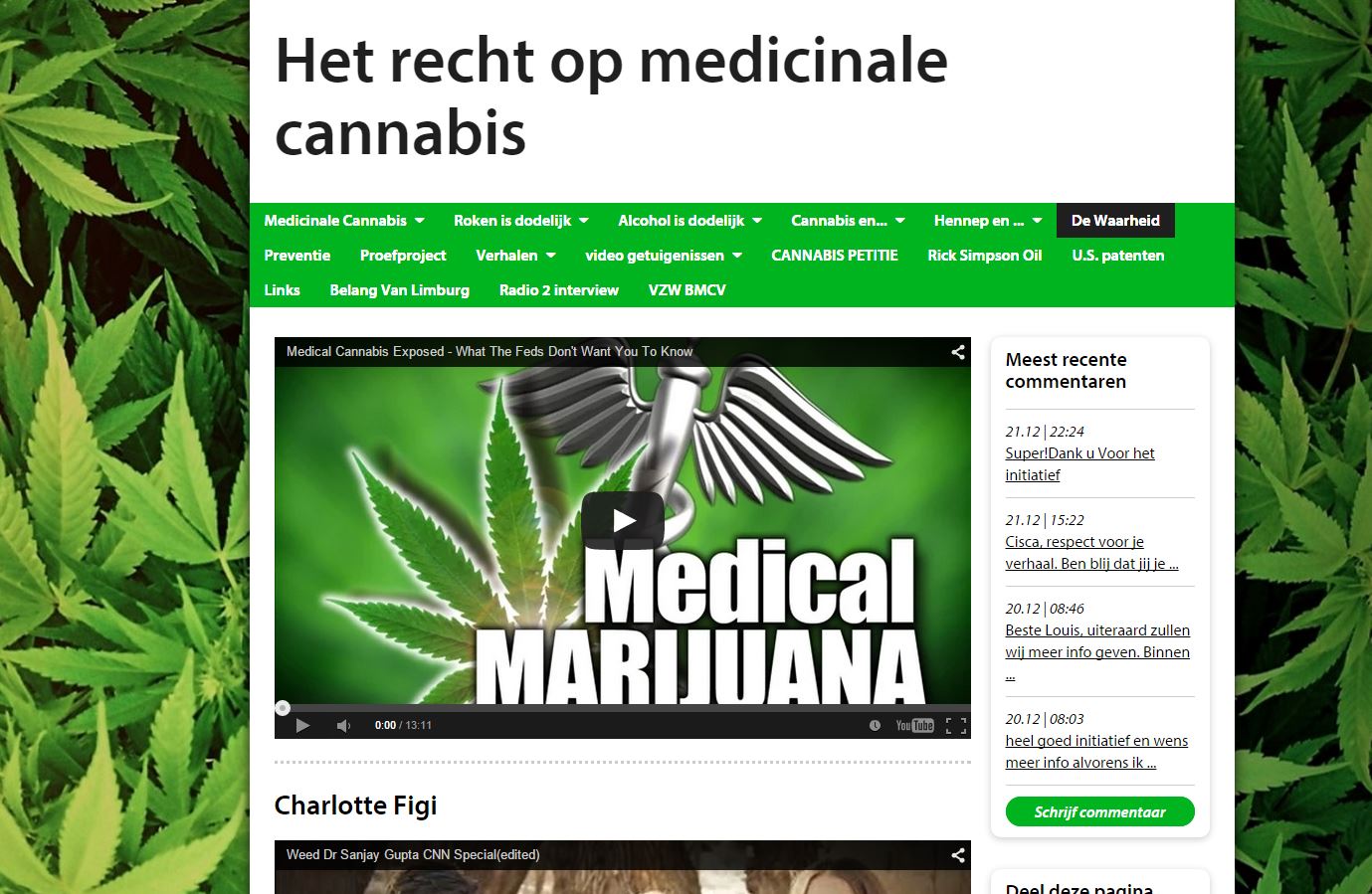 Impressie van de website 'Medicinale cannabis' van BMCV