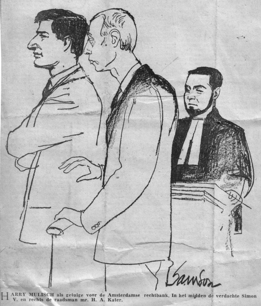 Rechtbanktekening uit een Telegraaf van januari 1965: Simon-Vinkenoog-Harry-Mulisch-
