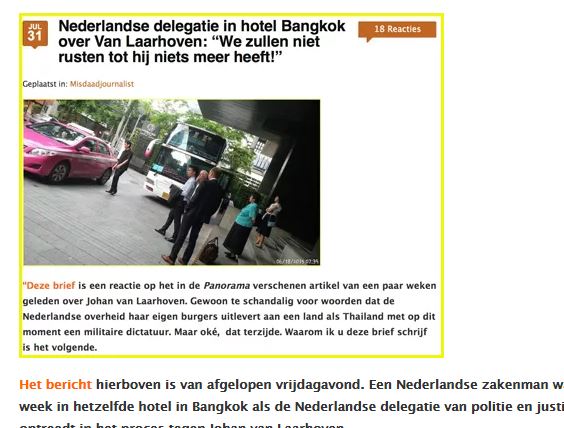 De aankondiging van het sensationele verhaal op de website misdaadjournalist.nl