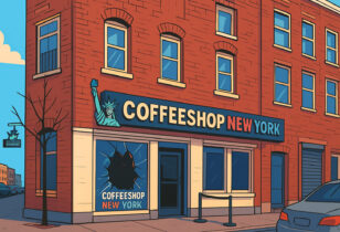 Sukkel slaat ruit in bij coffeeshop New York in Rotterdam