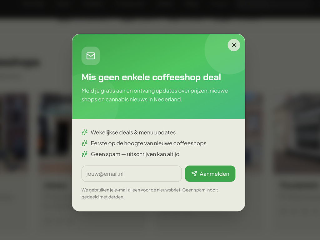 Meld je aan voor de Coffeeshopfinder nieuwsbrief