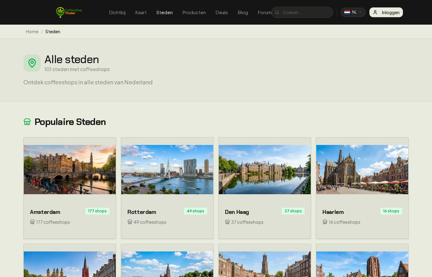 Coffeeshopfinder zoeken per stad