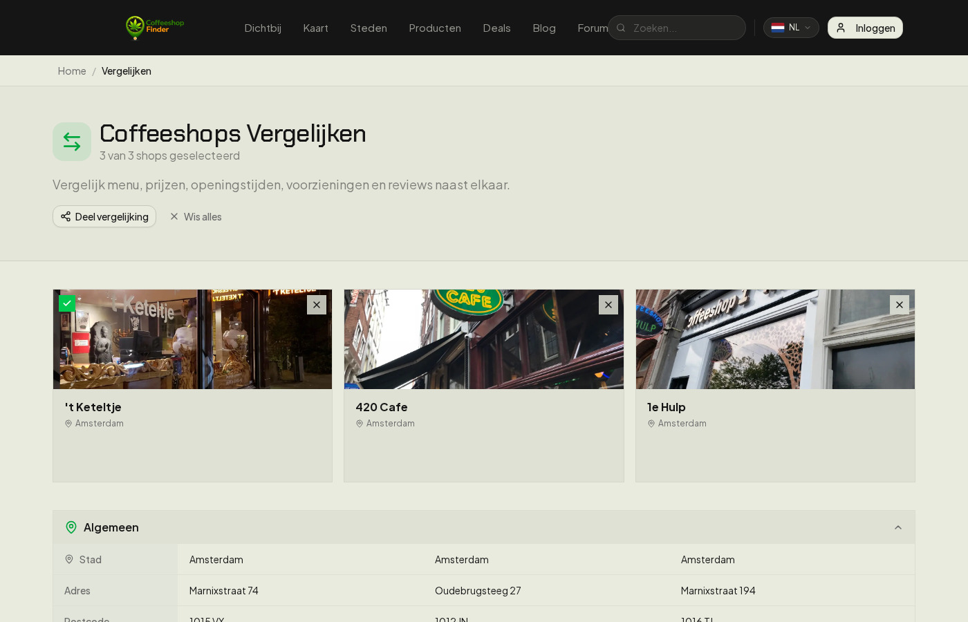 Coffeeshopfinder vergelijkingstool